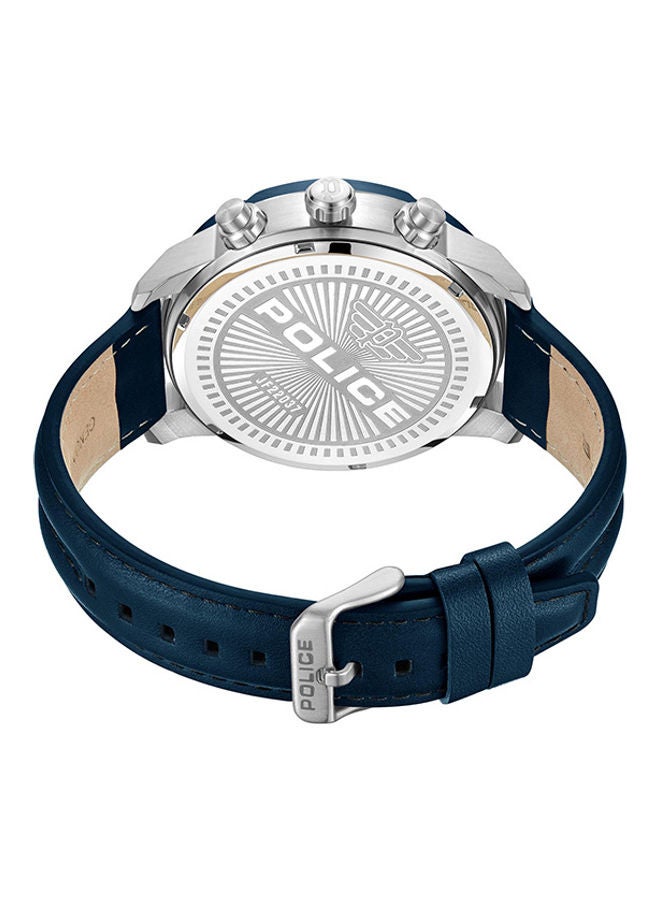 POLICE Men's Huntley Leather Strap Chronograph Wrist Watch PEWJF2203740 - 45mm - Blue - Image 3