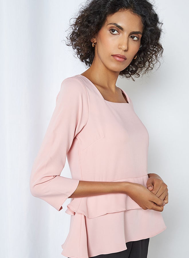 CODE BY LIFESTYLE - Layered Peplum Top Pink - Image 1