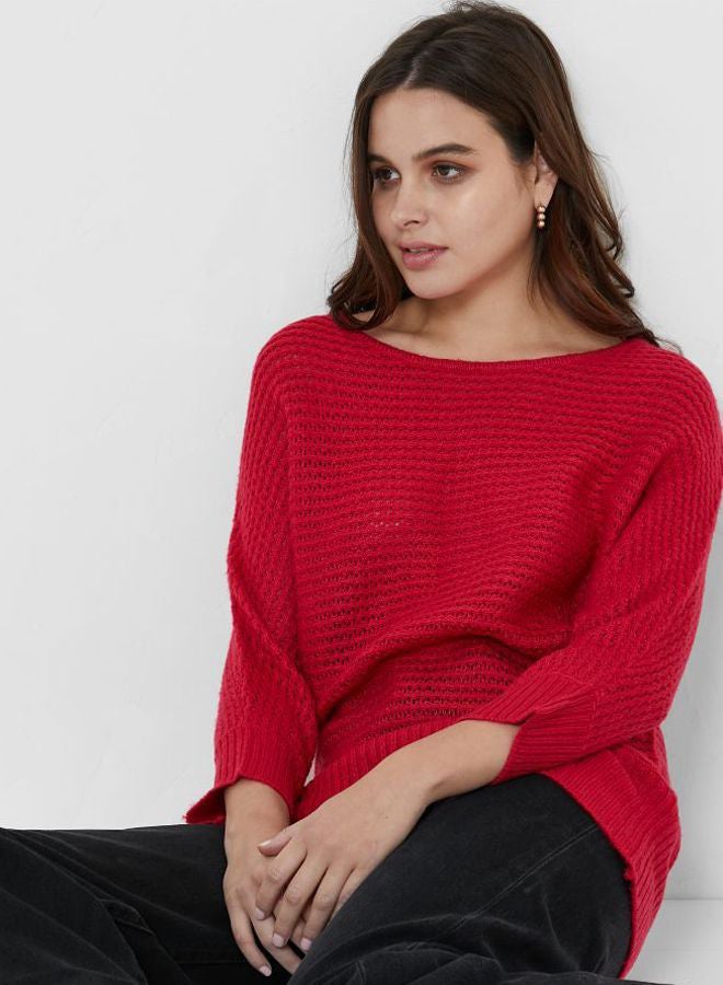 Solid Textured Pullover Virtual Red - v1660109094/N41894679V_3