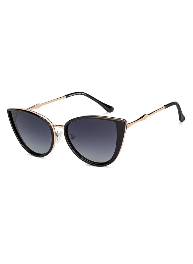 فينسينت تشيس نظارة شمسية بإطار كامل على شكل عين القطة وعدسات مستقطبة واقية من الأشعة فوق البنفسجية من مجموعة فينتج طراز VC S11759  - مقاس العدسة: 52 مم - لون أسود ذهبي - Image 2