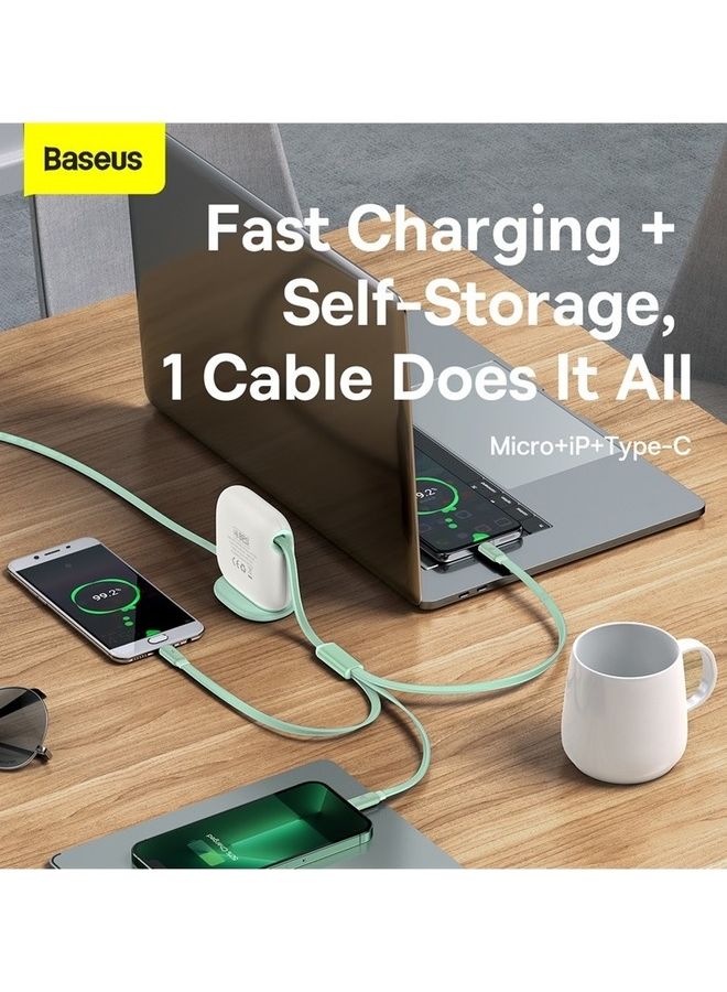 Baseus iPhone 15, 3 in 1 Fast Charging Cable 100W Retractable 1.7M, Type C to Lightning/USB-C/Micro, Data Transfer for iPhone 15 Pro Max, iPhone 15/15 Plus, iPad Pro, and MacBook/Huawei/Samsung and More Green Green - Image 3