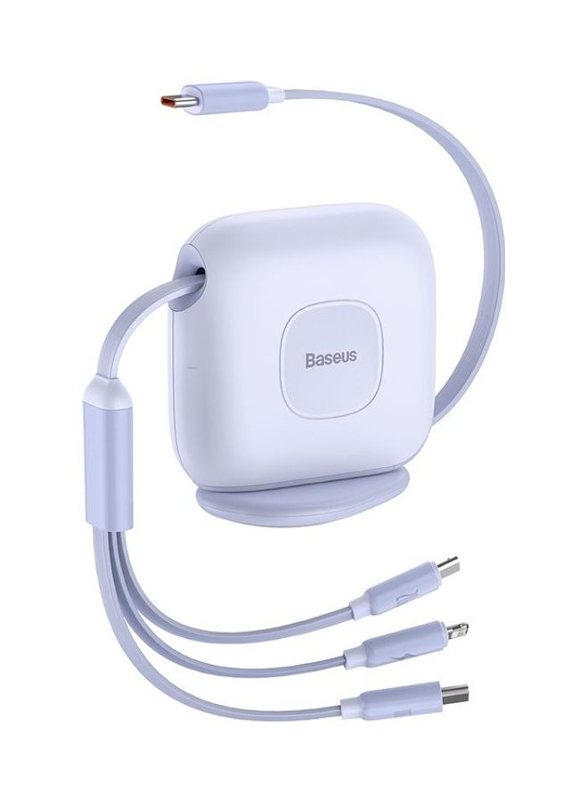 Baseus iPhone 15, 3 in 1 Fast Charging Cable 100W Retractable 1.7M, Type C to Lightning/USB-C/Micro, Data Transfer for iPhone 15 Pro Max, iPhone 15/15 Plus, iPad Pro, and MacBook/Huawei/Samsung and More Purple Purple - Image 1