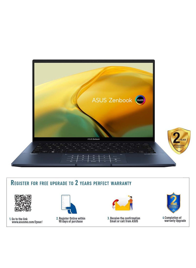 ASUS - Zenbook 14 OLED Slim Laptop With 14-Inch 2.8K OLED Display,Intel Core i5-1240P Processor/8GB RAM/256GB SSD/Intel Iris Xe Graphics/Windows 11 Home English/Arabic Ponder Blue - Image 1