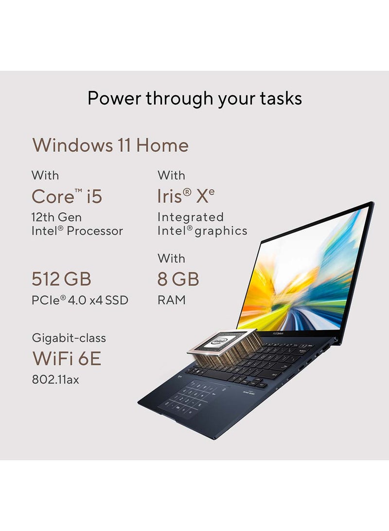 ASUS - Zenbook 14 OLED Slim Laptop With 14-Inch 2.8K OLED Display,Intel Core i5-1240P Processor/8GB RAM/256GB SSD/Intel Iris Xe Graphics/Windows 11 Home English/Arabic Ponder Blue - Image 1