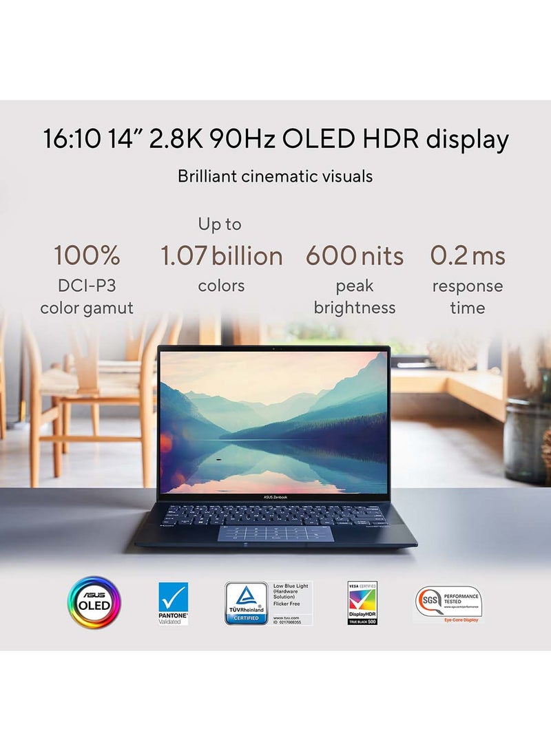 ASUS - Zenbook 14 OLED Slim Laptop With 14-Inch 2.8K OLED Display,Intel Core i5-1240P Processor/8GB RAM/256GB SSD/Intel Iris Xe Graphics/Windows 11 Home English/Arabic Ponder Blue - Image 1