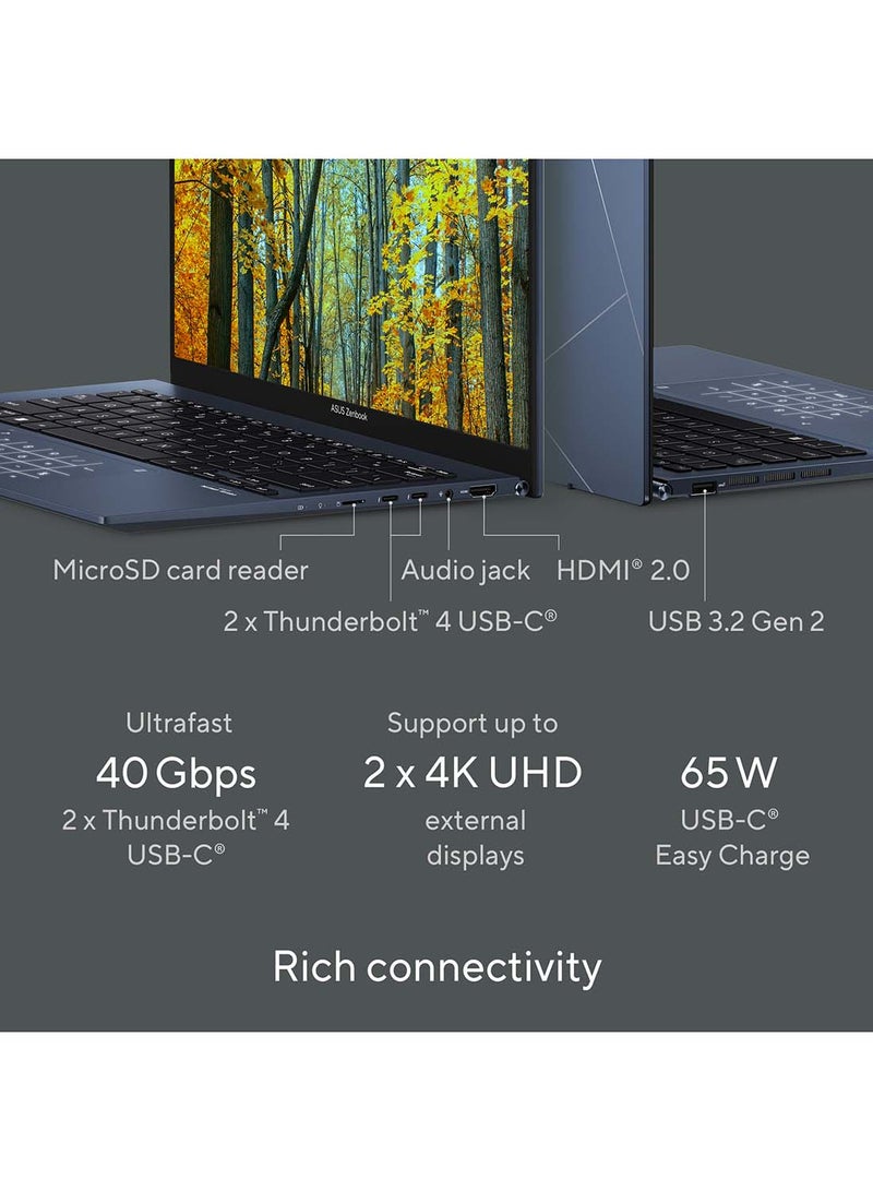ASUS - Zenbook 14 OLED Slim Laptop With 14-Inch 2.8K OLED Display,Intel Core i5-1240P Processor/8GB RAM/256GB SSD/Intel Iris Xe Graphics/Windows 11 Home English/Arabic Ponder Blue - Image 1