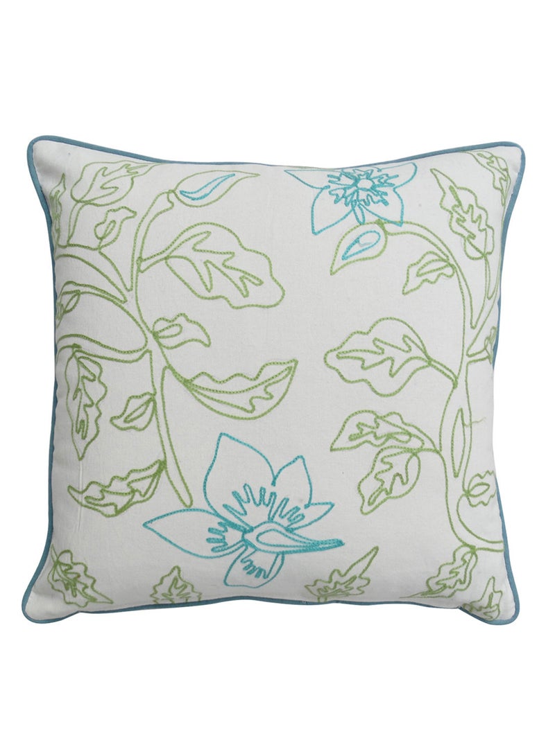 Noon East - Decorative Cushion - 100% Cotton Cover Microfiber Infill - Embroidery Bedroom Or Living Room Decoration Green/White/Blue 45 x 45cm - Image 1
