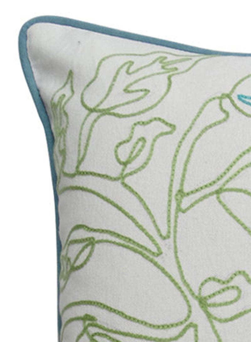 Noon East - Decorative Cushion - 100% Cotton Cover Microfiber Infill - Embroidery Bedroom Or Living Room Decoration Green/White/Blue 45 x 45cm - Image 1