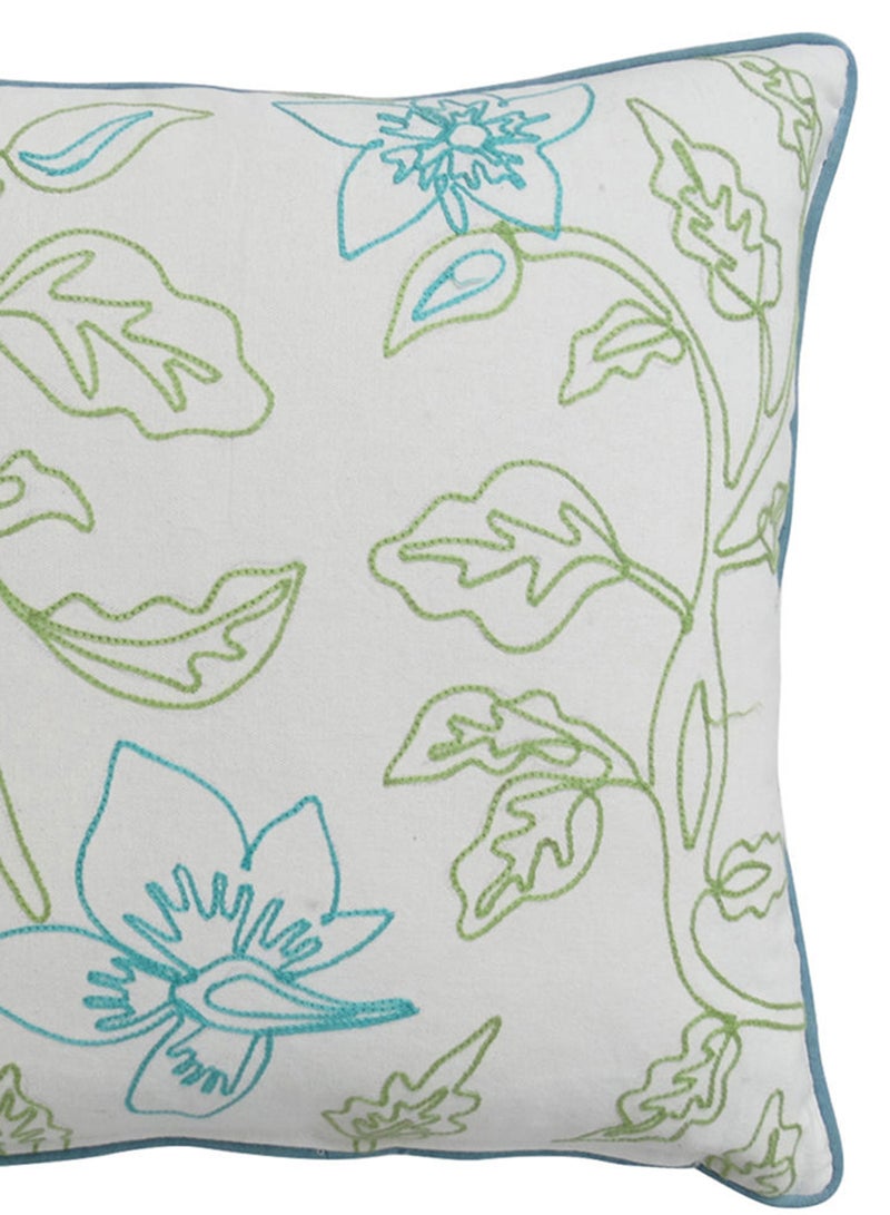 Noon East - Decorative Cushion - 100% Cotton Cover Microfiber Infill - Embroidery Bedroom Or Living Room Decoration Green/White/Blue 45 x 45cm - Image 1