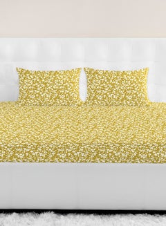 Fitted Bedsheet Set Single Size High Quality 100% Cotton Percale 144 TC Light Weight Everyday Use 1 Bed Sheet And 2 Pillow Cases Printed Chintz Gold Cotton Chintz Gold