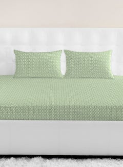 Fitted Bedsheet Set Single Size High Quality 100% Cotton Percale 144 TC Light Weight Everyday Use 1 Bed Sheet And 2 Pillow Cases Printed Geometric Light Green Cotton Geometric Light Green