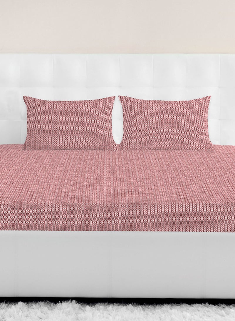 Amal Fitted Bedsheet Set Single Size High Quality 100% Cotton Percale 144 TC Light Weight Everyday Use 1 Bed Sheet And 2 Pillow Cases Printed Red Cotton Red - Image 1