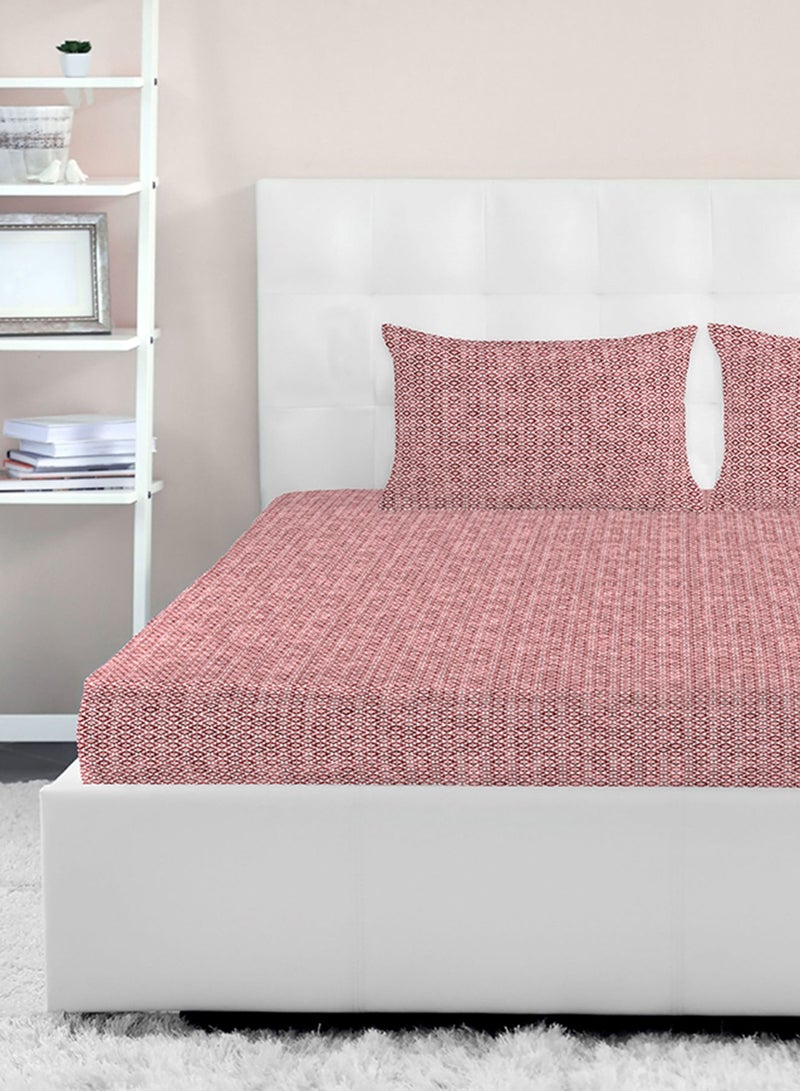 Amal Fitted Bedsheet Set Single Size High Quality 100% Cotton Percale 144 TC Light Weight Everyday Use 1 Bed Sheet And 2 Pillow Cases Printed Red Cotton Red - Image 2