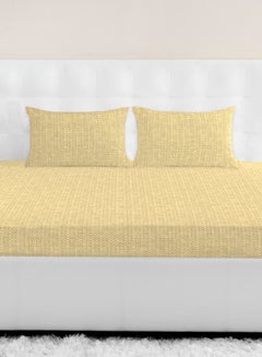 Fitted Bedsheet Set Single Size High Quality 100% Cotton Percale 144 TC Light Weight Everyday Use 1 Bed Sheet And 2 Pillow Cases Printed Gold Cotton Gold