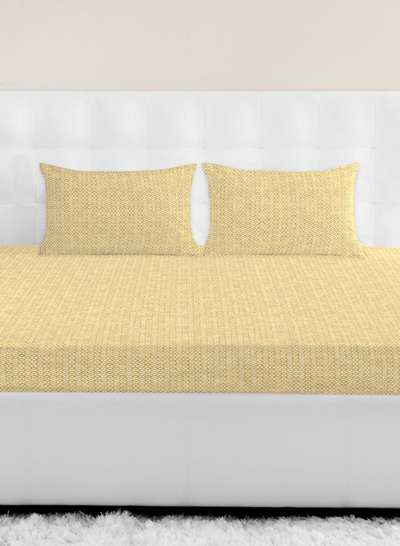 Amal - Fitted Bedsheet Set Single Size High Quality 100% Cotton Percale 144 TC Light Weight Everyday Use 1 Bed Sheet And 2 Pillow Cases Printed Gold Cotton Gold - Image 1
