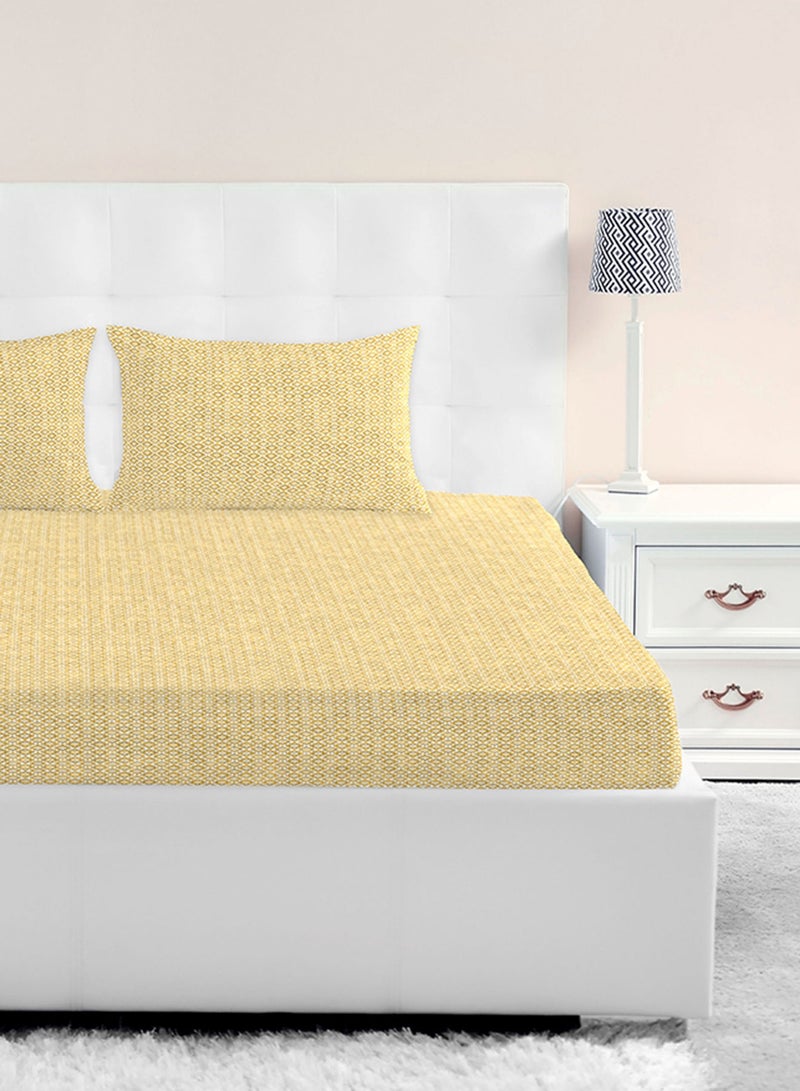Amal - Fitted Bedsheet Set Single Size High Quality 100% Cotton Percale 144 TC Light Weight Everyday Use 1 Bed Sheet And 2 Pillow Cases Printed Gold Cotton Gold - Image 1
