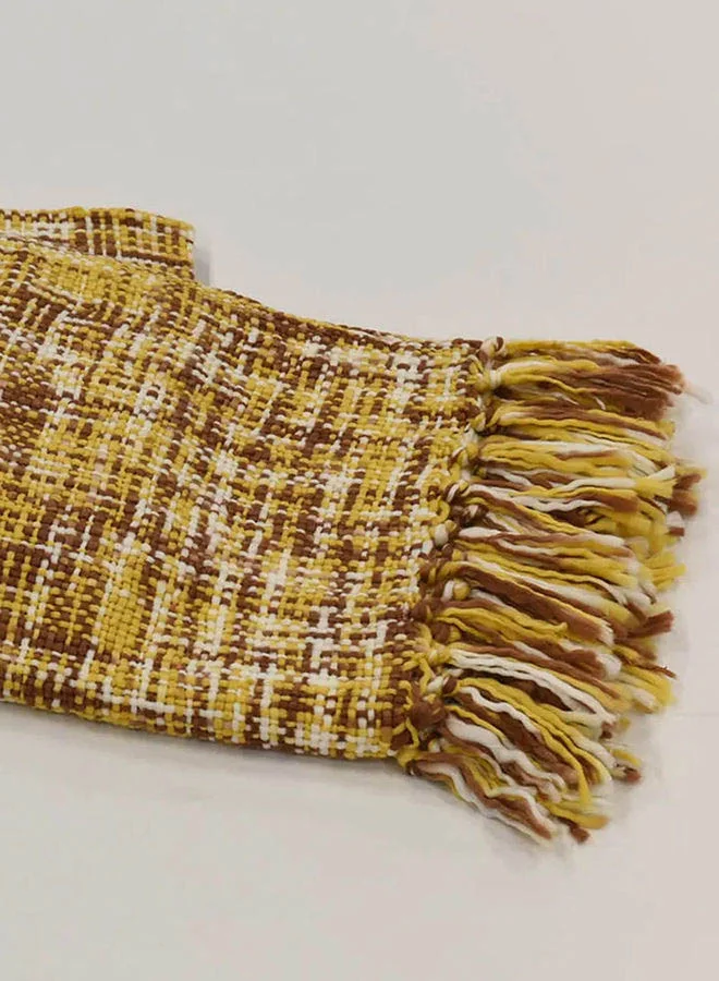 Noon East Lightweight Summer Blanket Queen Size 340 GSM Woven Texture All Season Blanket Bed And Sofa Throw Yellow 150 x 200cm