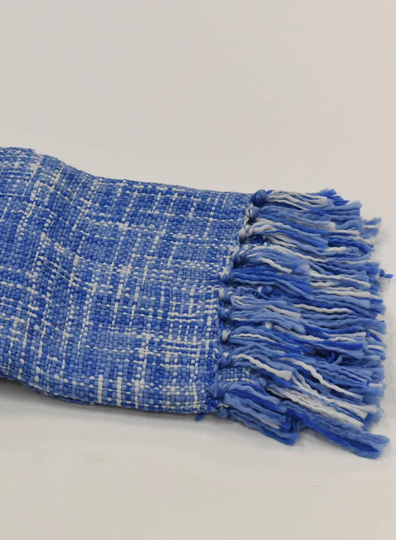 Noon East Lightweight Summer Blanket Queen Size 340 GSM Woven Texture All Season Blanket Bed And Sofa Throw Blue 150 x 200cm