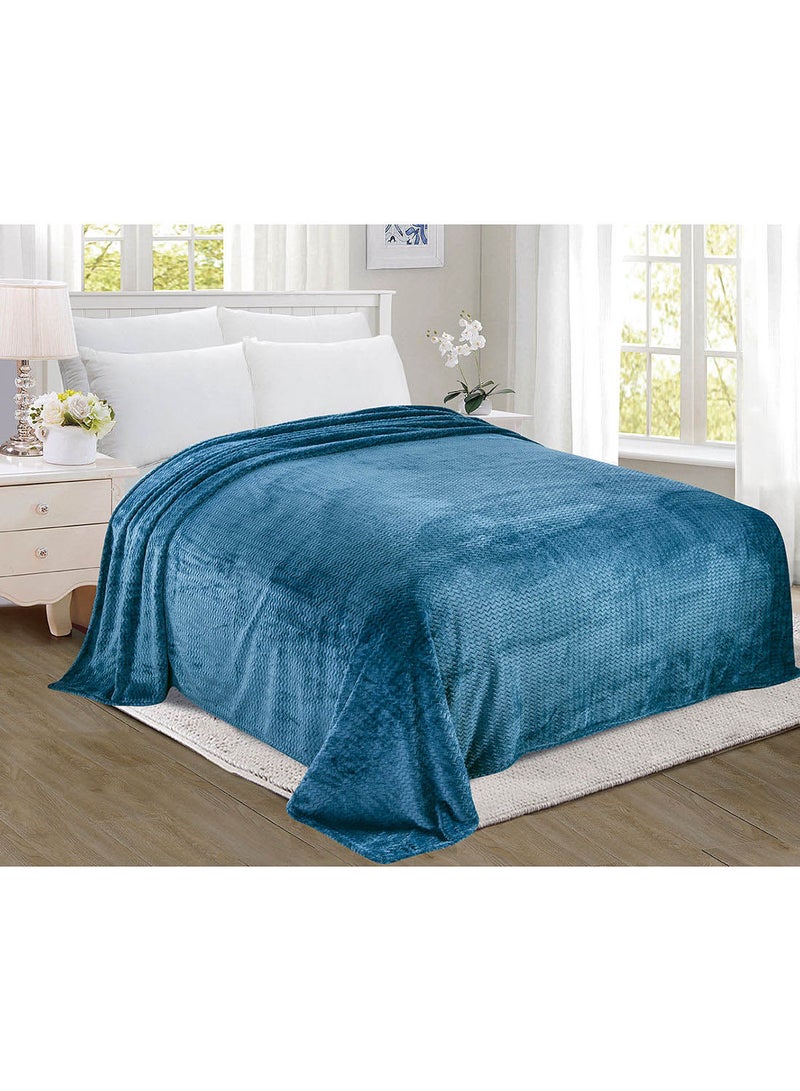 Noon East - Lightweight Summer Blanket Queen Size 280 GSM Wave Pattern Jaquard Fleece Extra Soft All Season Blanket Bed And Sofa Throw  160 X 220 Cms Blue Blue 160 x 220cm - Image 1