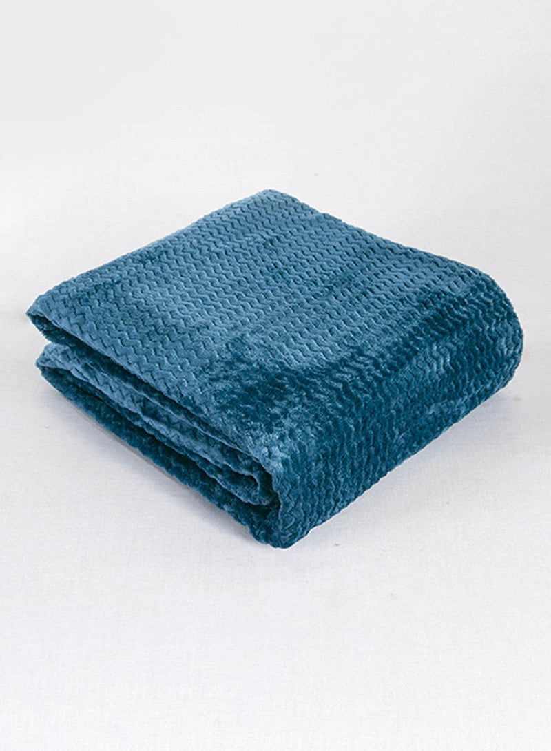 Noon East - Lightweight Summer Blanket Queen Size 280 GSM Wave Pattern Jaquard Fleece Extra Soft All Season Blanket Bed And Sofa Throw  160 X 220 Cms Blue Blue 160 x 220cm - Image 1