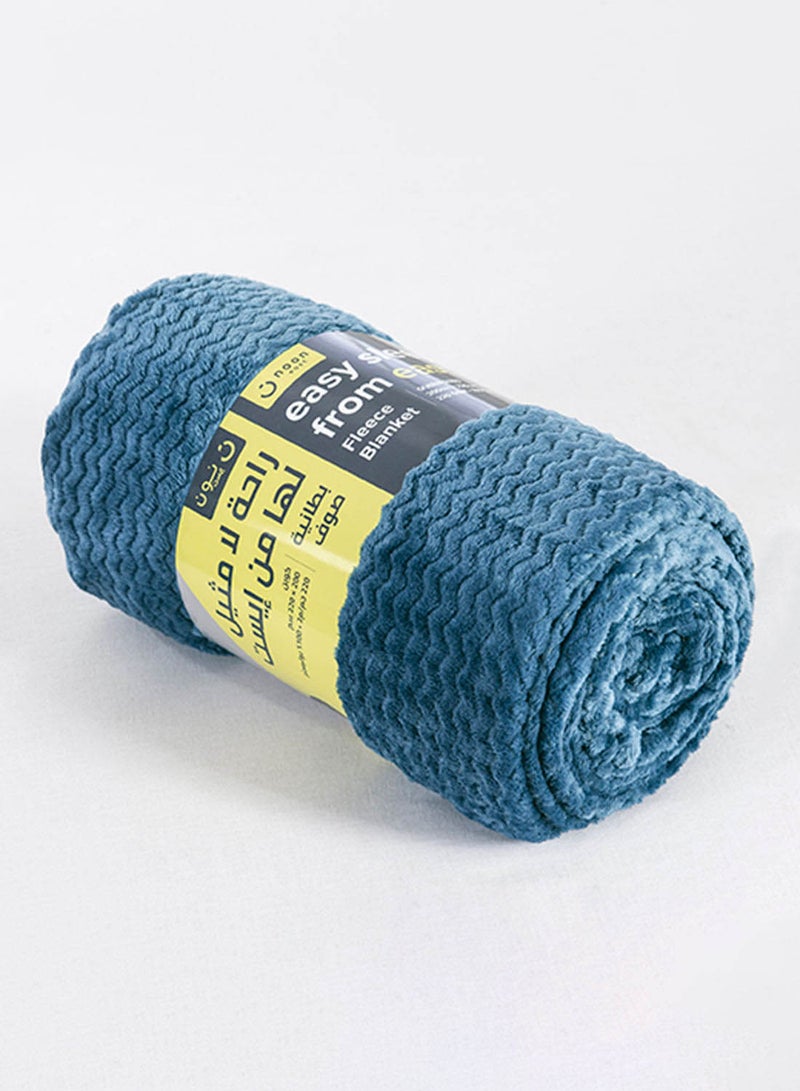 Noon East - Lightweight Summer Blanket Queen Size 280 GSM Wave Pattern Jaquard Fleece Extra Soft All Season Blanket Bed And Sofa Throw  160 X 220 Cms Blue Blue 160 x 220cm - Image 1