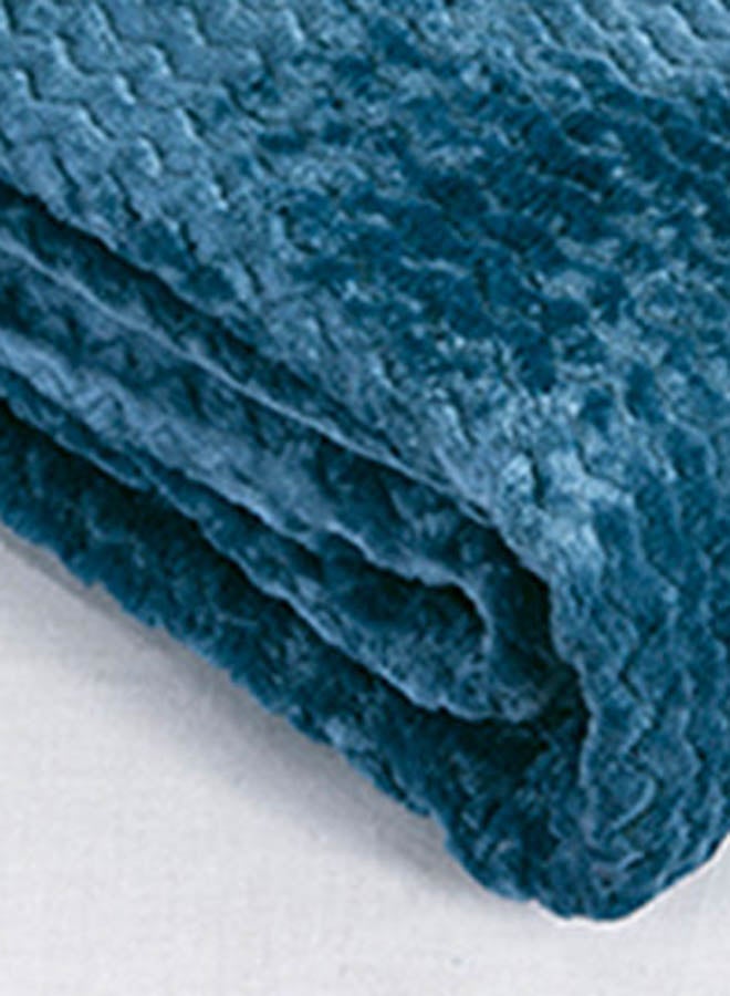 Noon East - Lightweight Summer Blanket Queen Size 280 GSM Wave Pattern Jaquard Fleece Extra Soft All Season Blanket Bed And Sofa Throw  160 X 220 Cms Blue Blue 160 x 220cm - Image 1