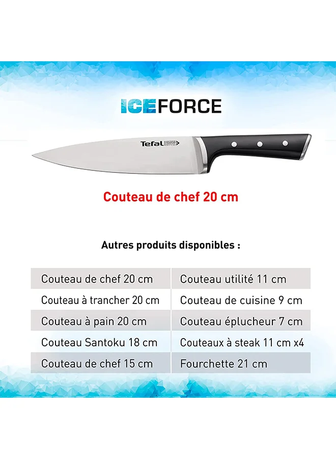 تيفال TEFAL سكين سانتوكو Ice Force | 18 سم | سكين مطبخ | شفرة فولاذ ألماني مقاوم للصدأ | أداء حاد وطويل الأمد | قابلة للغسل في غسالة الأطباق | فضي / أسود | ضمان لمدة سنتين | K2320614 18سم