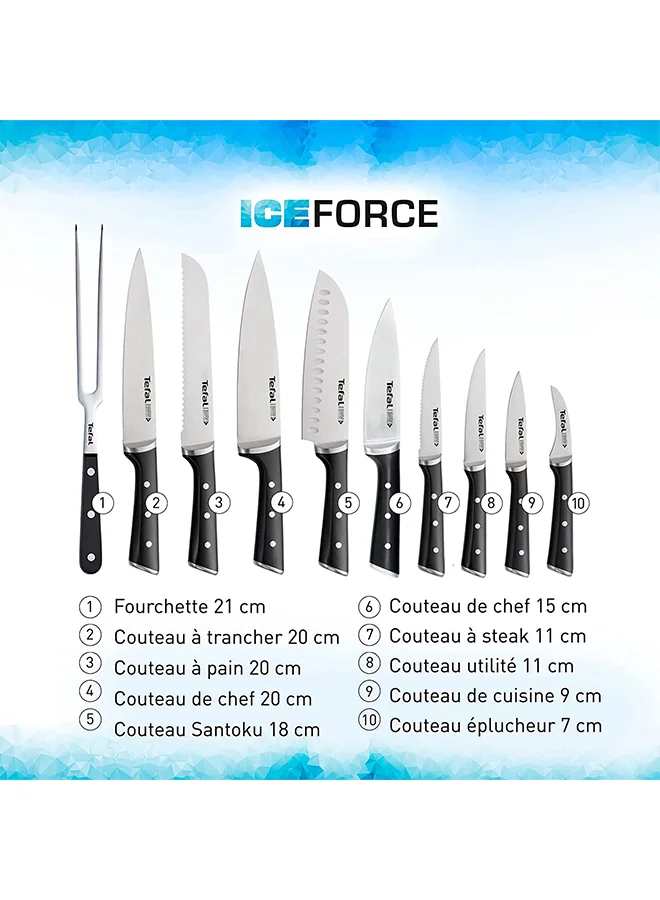 تيفال TEFAL سكين سانتوكو Ice Force | 18 سم | سكين مطبخ | شفرة فولاذ ألماني مقاوم للصدأ | أداء حاد وطويل الأمد | قابلة للغسل في غسالة الأطباق | فضي / أسود | ضمان لمدة سنتين | K2320614 18سم