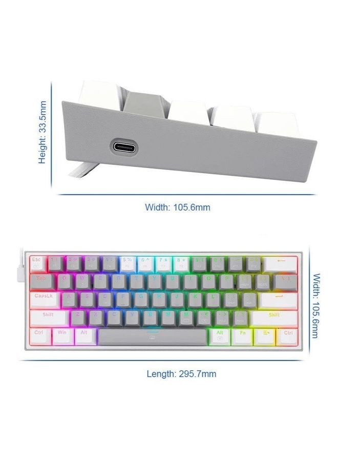 REDRAGON K617 Fizz 60% Wired RGB Gaming Keyboard - Red Switches - English & Arabic Keys - Grey White  - Image 3