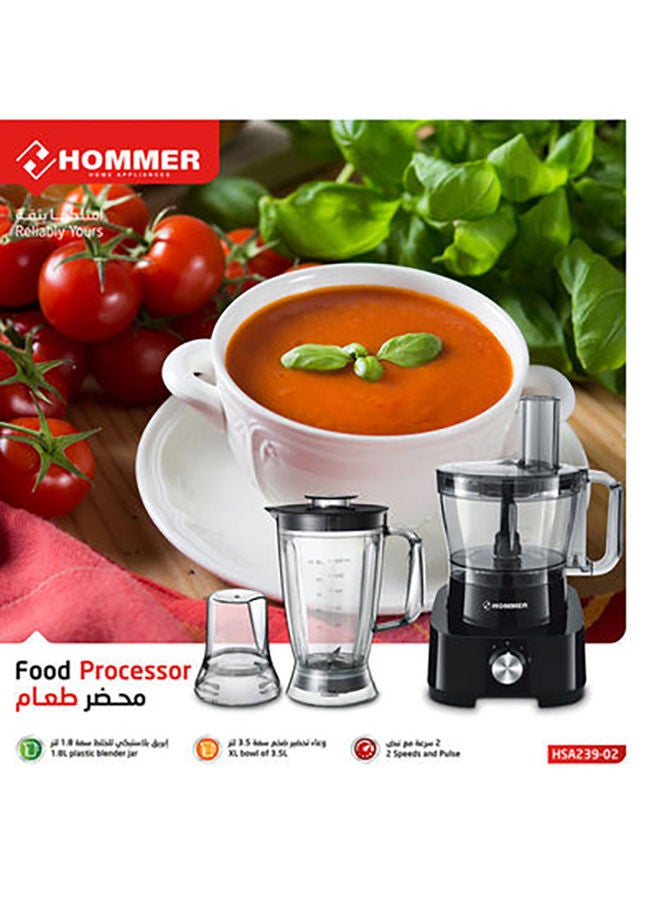 هومر - محضر طعام متعدد الوظائف 10 في 1 3.5 L 1000.0 W HSA239-02 شفاف/ أسود - Image 1