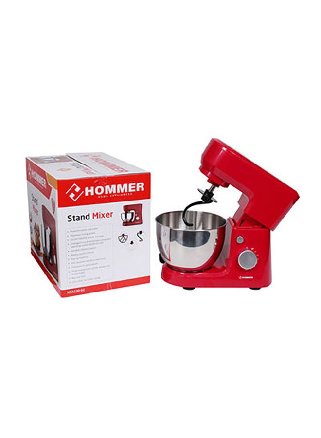 HOMMER - Stand Mixer With Bowl/Whisk, Beater & Dough Hook 4.0 L 600.0 W HSA230-02 Red/Silver - Image 1