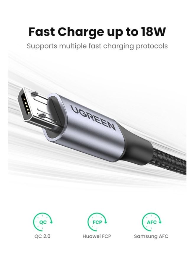 Ugreen - Micro USB Cable 18w 2m Android Charing Lead Fast Charge Compatible with A10 S7 Huawei P Smart P8 Y9 Y7 Y6 Honor 8X Moto G5 E5 E4 Xiaomi A2 Lite Ulefone Note 7 PS4 - Black - Image 1