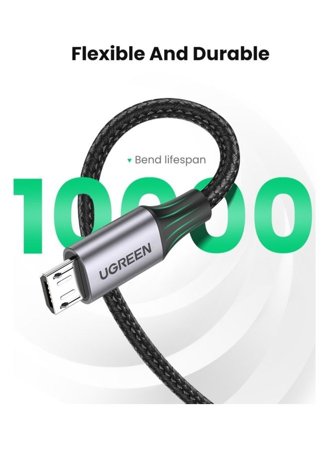 Ugreen - Micro USB Cable 18w 2m Android Charing Lead Fast Charge Compatible with A10 S7 Huawei P Smart P8 Y9 Y7 Y6 Honor 8X Moto G5 E5 E4 Xiaomi A2 Lite Ulefone Note 7 PS4 - Black - Image 1