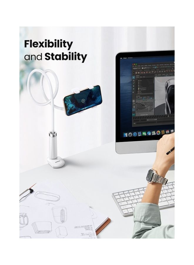 Ugreen - Gooseneck Phone Holder 360 Adjustable Lazy Holder Mount Clamp with Sturdy Flexible Long Arm Compatible for Most Phones, iPhone 15 Pro/Pro Max, Samsung Galaxy, all 4\"-7.1\" Phones White - Image 1