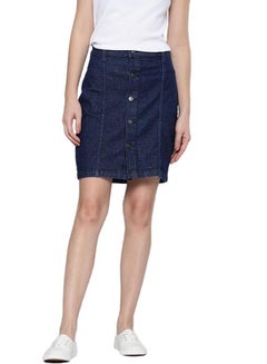 Stylish Straight Fit Mini Denim Skirt Dark Blue