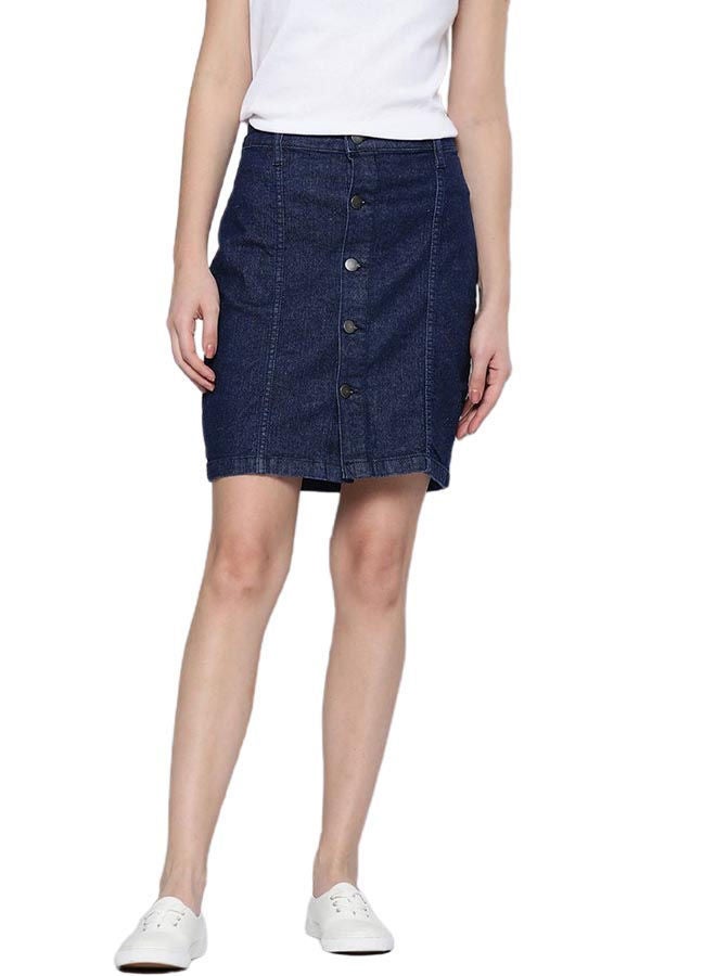 Mast & Harbour - Stylish Straight Fit Mini Denim Skirt Dark Blue - Image 1