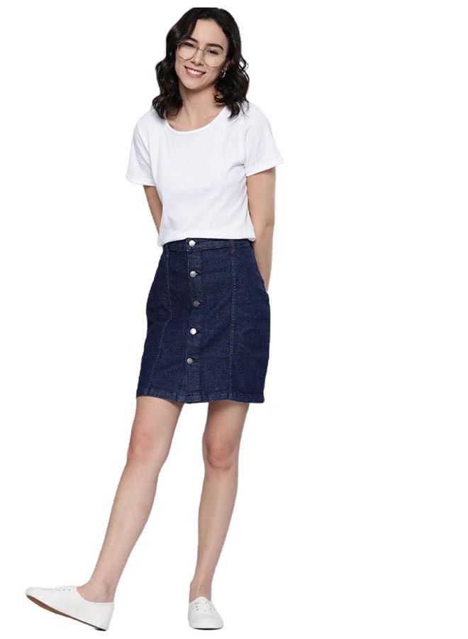 Mast & Harbour - Stylish Straight Fit Mini Denim Skirt Dark Blue - Image 1