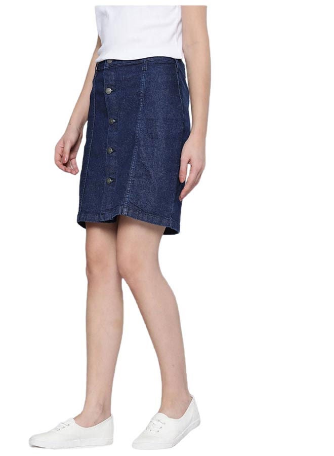 Mast & Harbour - Stylish Straight Fit Mini Denim Skirt Dark Blue - Image 1