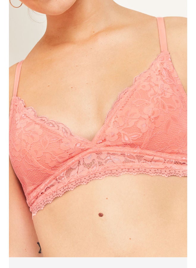 Ardene - Double Strap Lace Bralette Bra For Women Peach - Image 1