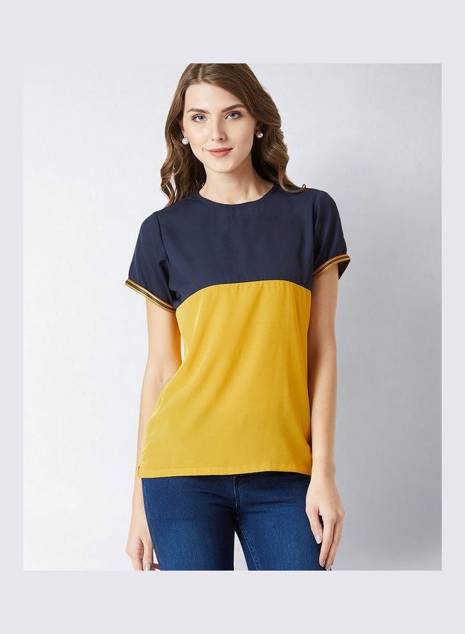 Miss Chase New Money Twill Sleeve Colourblock Top Yellow/Navy Blue  - Image 1