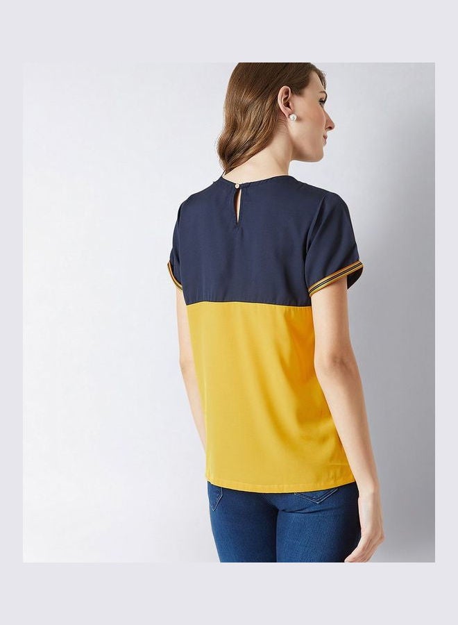 Miss Chase New Money Twill Sleeve Colourblock Top Yellow/Navy Blue  - Image 2