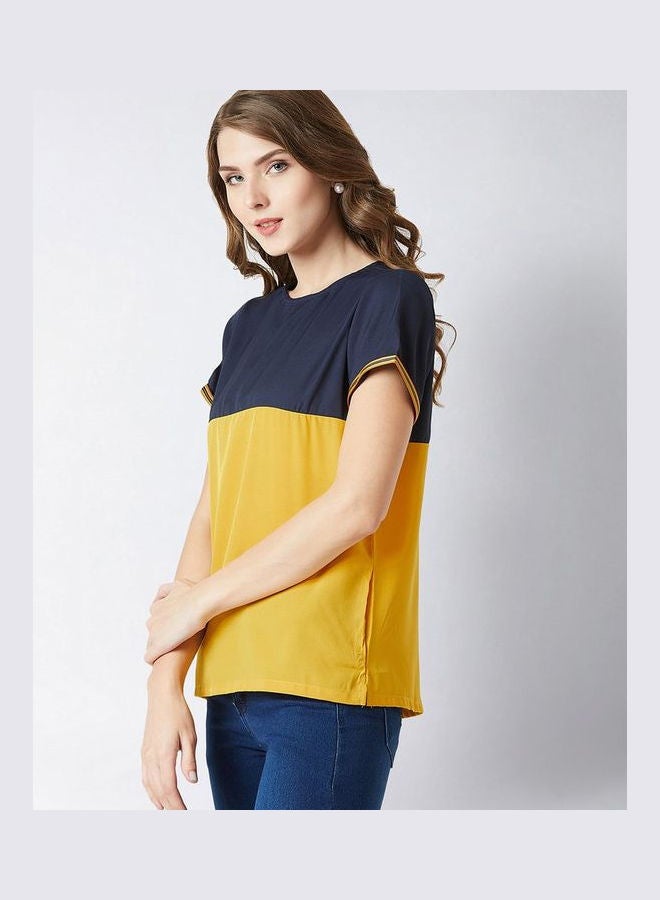 Miss Chase New Money Twill Sleeve Colourblock Top Yellow/Navy Blue  - Image 3