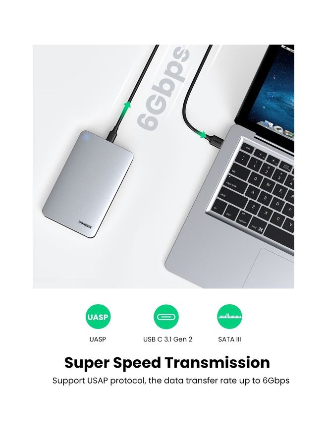 Ugreen - USB C Hard Drive Enclosure Aluminum 2.5 inch USB 3.1 Type C to SATA 2.5 Disk Case External Reader Gen 2 Thunderbolt 3 UASP for 7mm 9.5mm MacBook Laptop PS4 TV 6 TB - Image 1