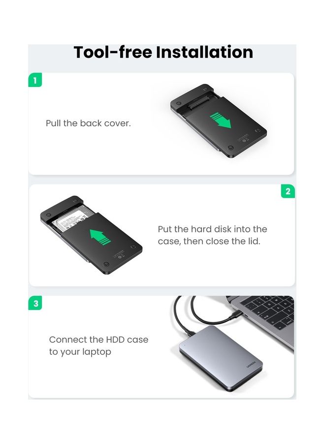 Ugreen - USB C Hard Drive Enclosure Aluminum 2.5 inch USB 3.1 Type C to SATA 2.5 Disk Case External Reader Gen 2 Thunderbolt 3 UASP for 7mm 9.5mm MacBook Laptop PS4 TV 6 TB - Image 1