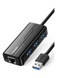 محول موزع شبكة إيثرنت بمنفذ USB 3.0 إلى شبكة جيجابت وRJ45 وLAN متوافق مع أجهزة ماك بوك آير برو وآي ماك برو وسيرفيس برو وكروم بوك وجهاز ألعاب سويتش لون أسود