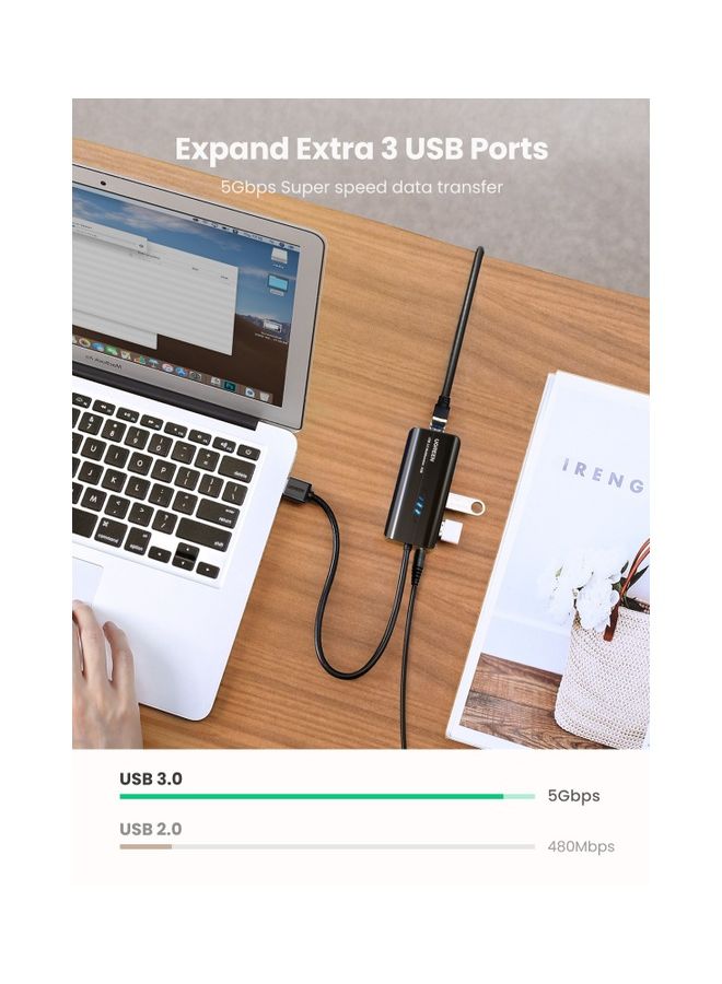 يو جرين - محول موزع شبكة إيثرنت بمنفذ USB 3.0 إلى شبكة جيجابت وRJ45 وLAN متوافق مع أجهزة ماك بوك آير برو وآي ماك برو وسيرفيس برو وكروم بوك وجهاز ألعاب سويتش لون أسود - Image 1