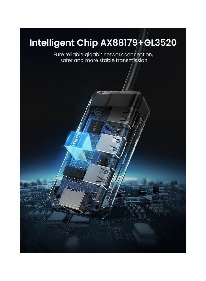 يو جرين - محول موزع شبكة إيثرنت بمنفذ USB 3.0 إلى شبكة جيجابت وRJ45 وLAN متوافق مع أجهزة ماك بوك آير برو وآي ماك برو وسيرفيس برو وكروم بوك وجهاز ألعاب سويتش لون أسود - Image 1