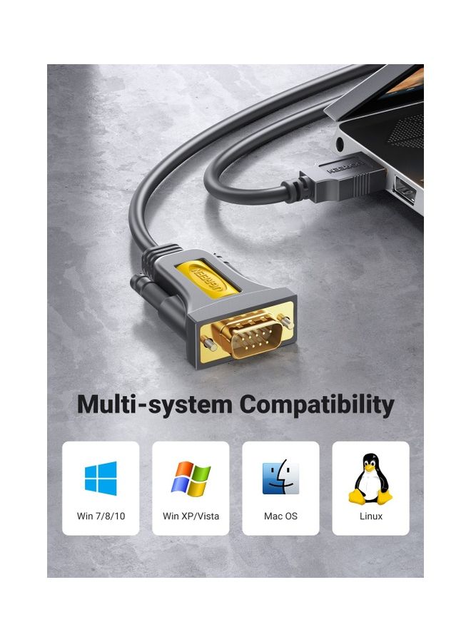 Ugreen - USB A To RS232 Adapter Serial Cable PL2303 Chip DB9 Male Adapter Compatible with Scanner Personal Computer Printer Yellow - Image 1