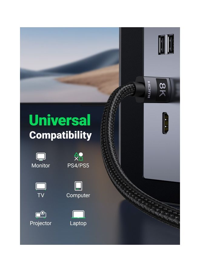 Ugreen - 8K HDMI 2.1 Cable 5M Ultra HD High-Speed 48Gbps 8K@60Hz Braided Cord eARC Dynamic HDR Dolby Vision for MacBook Pro PS5 Switch TV Xbox UHD TV Blu-Ray Projector black - Image 1