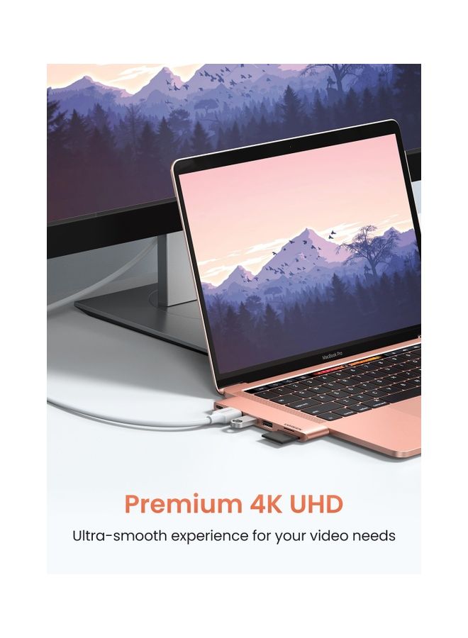 Ugreen - USB C Hub for MacBook Pro 6-In-2 Type C Hub Adapter with 4K HDMI Thunderbolt 3 USB-C Port SD TF Card Reader Rose Gold - Image 1